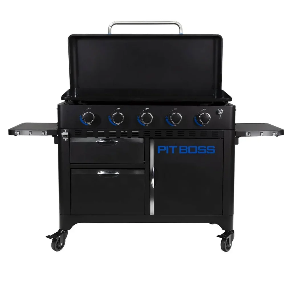 Plancha a gas Pit Boss Ultimate 5 con pie y soporte integrado y placa cerámica 5 quemadores