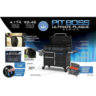 Plancha a gas Pit Boss Ultimate 5 con pie y soporte integrado y placa cerámica 5 quemadores