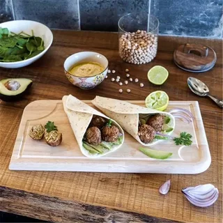 Französisches handgefertigtes Holzschneidebrett mit Saftrille und Auffangschale 40x21cm