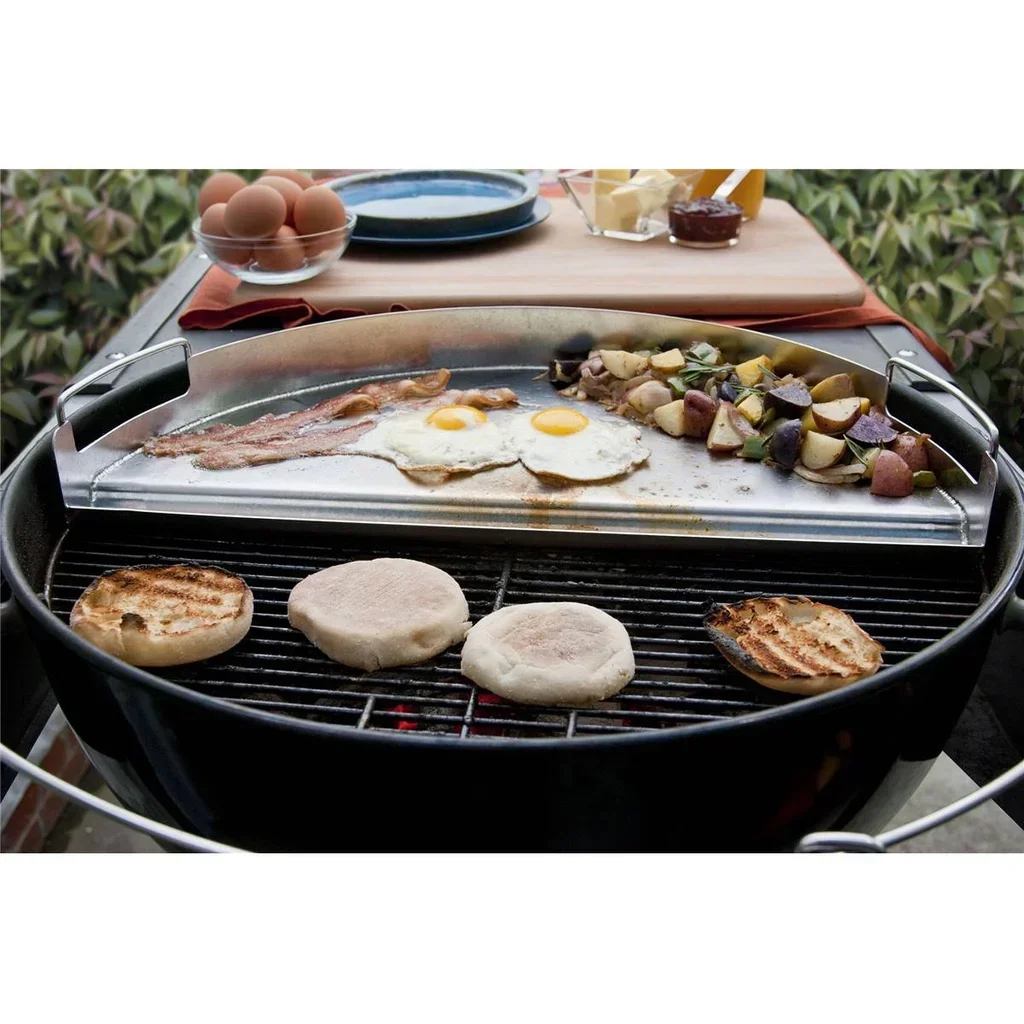 Plancha inox demi-cercle avec récupérateur de graisse pour barbecue 54 cm