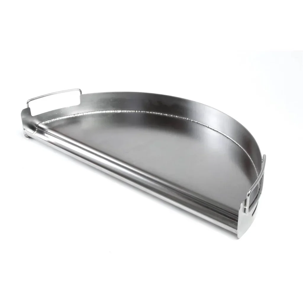 Plancha inox demi-cercle avec récupérateur de graisse pour barbecue 54 cm