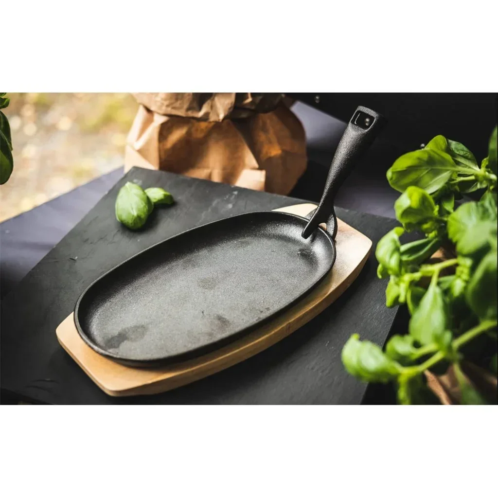 Plato Cocina Hierro Fundido Ventura Barbacoa Horno Pizza Bambú 24cm