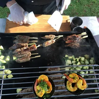 Bandeja calentadora deslizante de acero inoxidable 30-53 cm para placa de cocción