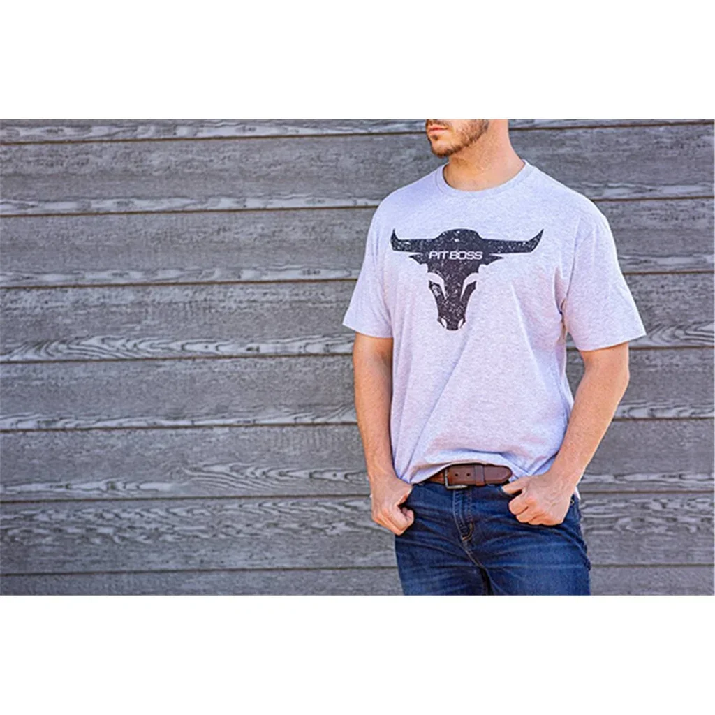 Camiseta Pit Boss Bull Hombre Gris Jaspeado Manga Corta Algodón