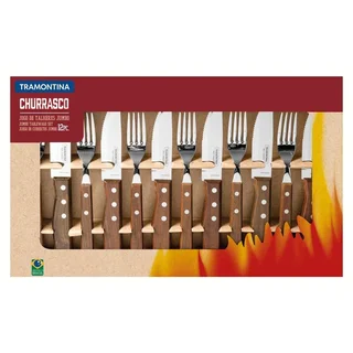 Tramontina Jumbo Cubertería 12 Piezas Cuchillos Tenedores Barbacoa Madera