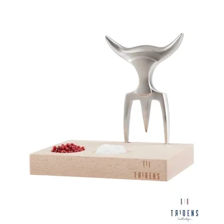 Tenedor expositor huella digital Tridens acero inoxidable 316L y base de haya