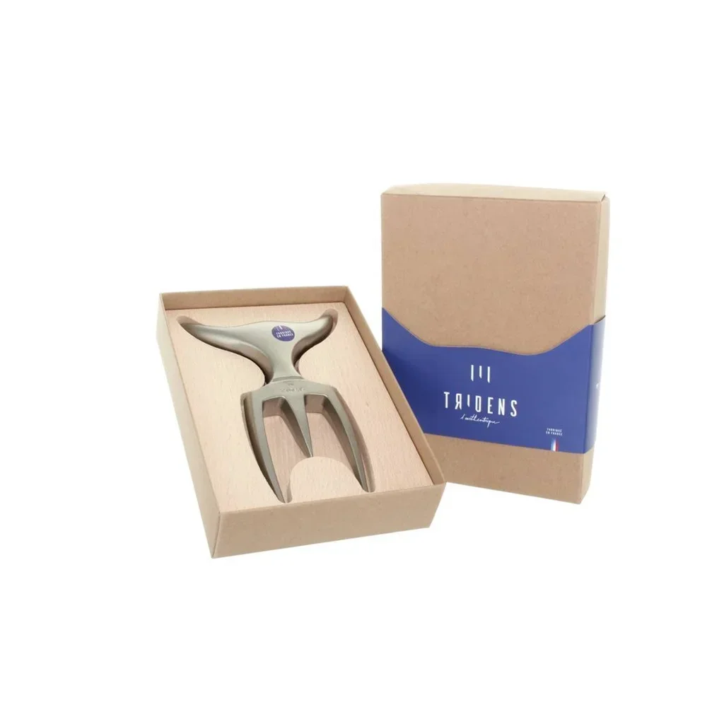 Tenedor expositor huella digital Tridens acero inoxidable 316L y base de haya