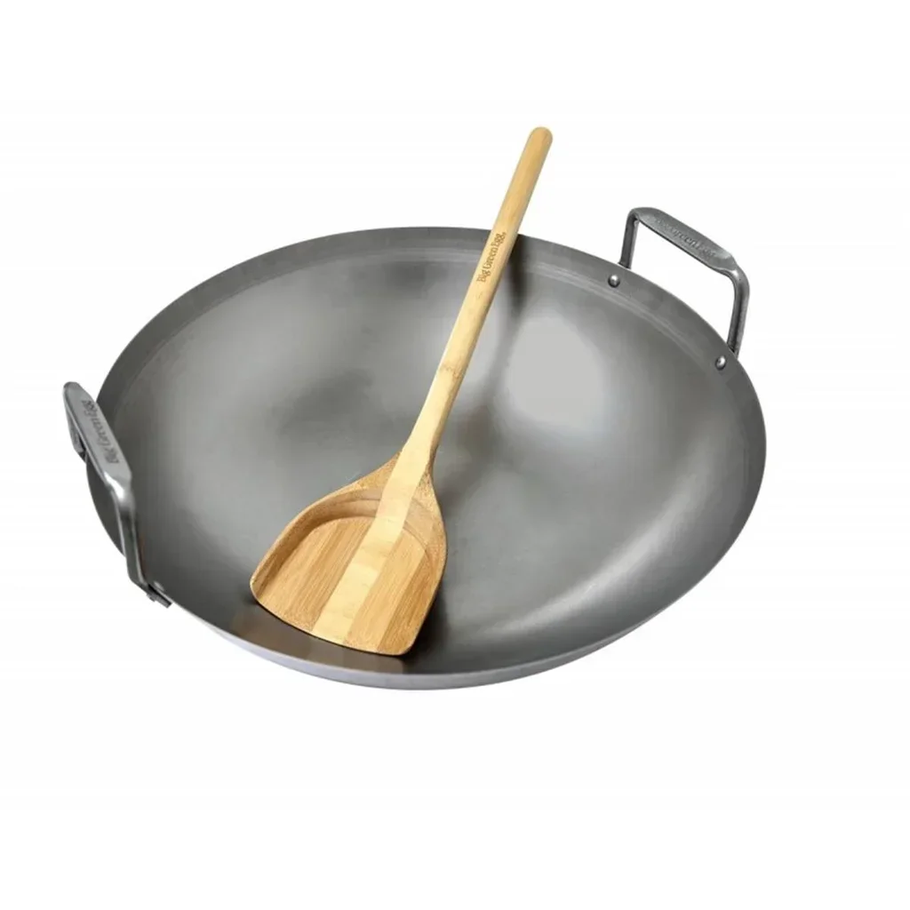 Wok de Acero al Carbono Big Green Egg 40cm - Compatible con L XL 2XL con Espátula de Bambú