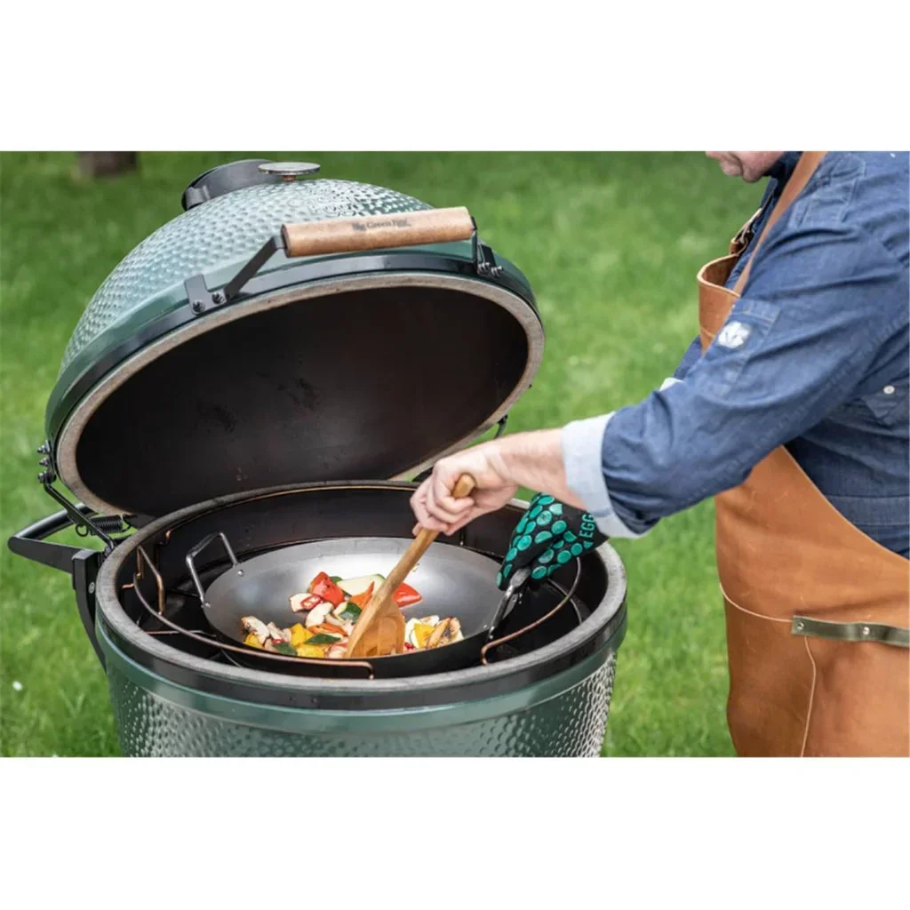 Wok de Acero al Carbono Big Green Egg 40cm - Compatible con L XL 2XL con Espátula de Bambú